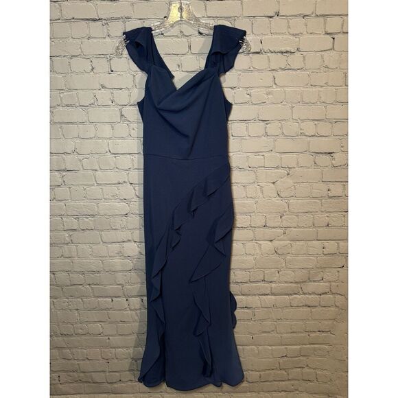 Women's Cowl Neck Sleeveless Ruffled Dress High Slit Cocktail Party Maxi Dress​ - Picture 12 of 15